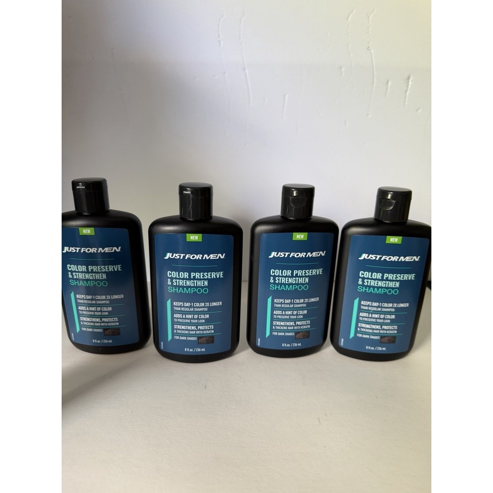 4 BOTTLES-Just For Men Color Preserve & Strengthen Shampoo-DARK SHADES-8oz Each